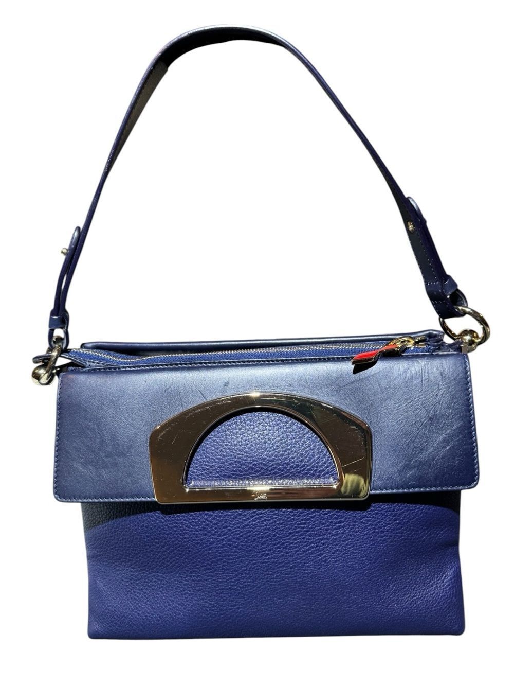 Christian Louboutin Blue Leather 3way Passage Messenger Shoulder Bag Clutch Auth